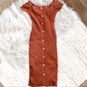 DEREK HEART Ribbed Off the Shoulder MIDI Dress Size S